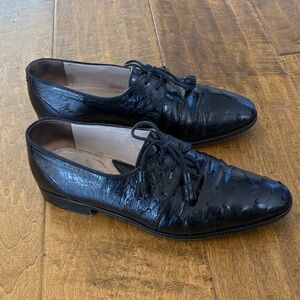 Classic Men's Black Ostrich Leather Lace-Up Derbys